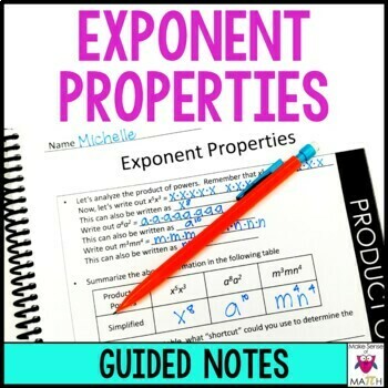 Preview of Exponent Properties Guided Notes - Exponent Rules Notes | Properties of Exponent