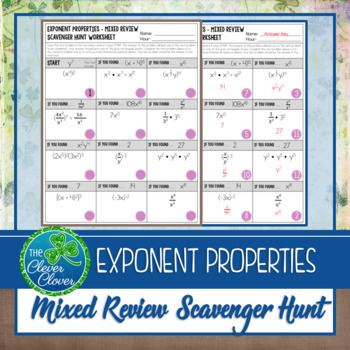 Preview of Exponent Properties - Mixed Review Scavenger Hunt