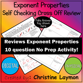 Preview of Exponent Properties Self Checking Cross Off Review