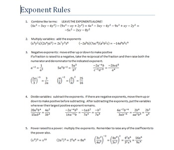 Preview of Exponent Rules