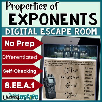 Preview of Exponent Rules Activity Properties of Exponents Digital Escape Room Challenge