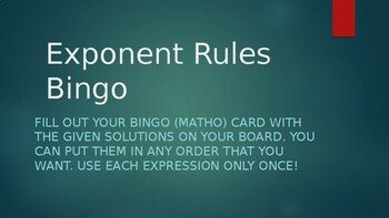 Preview of Exponent Rules Bingo