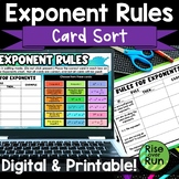 Exponent Rules Card Sort Printable and Digital Activity fo