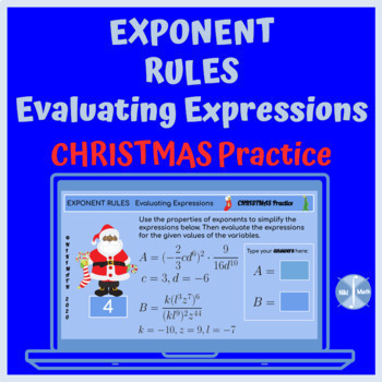 Exponent Rules Christmas Practice Simplifying Evaluating Expressions