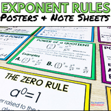 Laws of Exponents Math Posters and Note Sheets