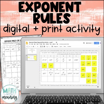 Preview of Exponent Rules Digital and Print Drag and Drop Activity for Google Drive