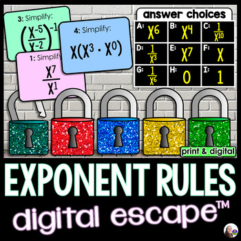 Preview of Exponent Rules Digital Math Escape Room Activity
