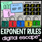 Exponent Rules Digital Math Escape Room Activity