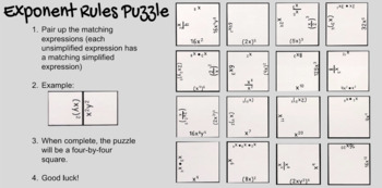 Preview of Exponent Rules Digital Puzzle
