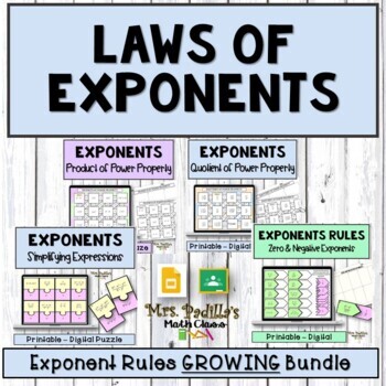 Preview of Exponent Rules Digital Activity Bundle | Distance Learning | Printable