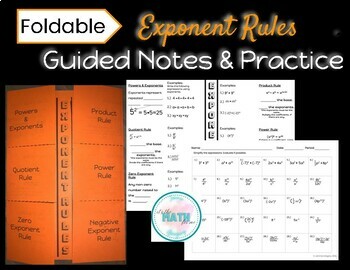 Preview of Exponent Rules | Guided Notes | Foldable | Practice Worksheet | 8.EE.1