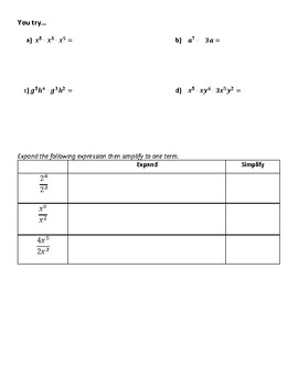 Exponent Rules: Guided Notes (MULTIPLYING & DIVIDING ONLY) by Alex ...