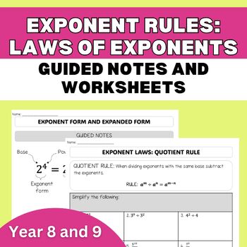 Preview of Exponent Rules (Laws of Exponents) (Index Laws) | Guided notes/worksheets