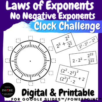 Preview of Exponent Rules - Laws of Exponents Activity (No Negative) Math Clock Challenge