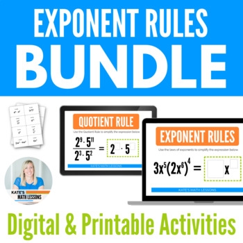 Preview of Exponent Rules Laws of Exponents Bundle of Activities - Printable and Digital