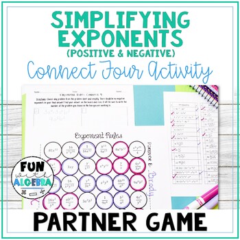 Preview of Exponent Rules (Laws of Exponents) Connect 4 Activity