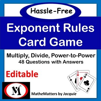 Preview of Exponent Rules | Laws of Exponents | Exponents Review Game | EDITABLE