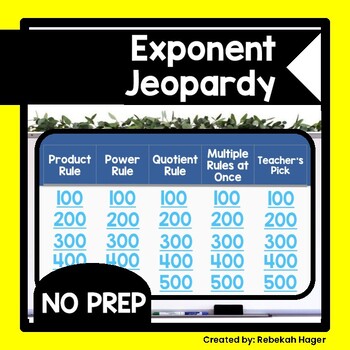 Preview of Exponent Rules - Laws of Exponents Jeopardy Game - Review Activity