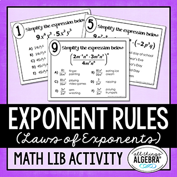 Preview of Exponent Rules (Laws of Exponents) | Math Lib Activity