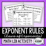 Exponent Rules (Laws of Exponents) | Math Lib Activity