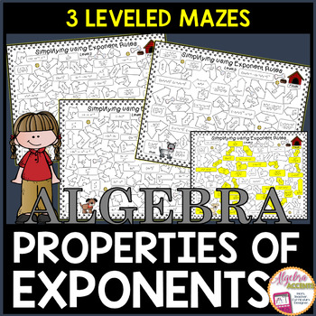 Preview of Exponent Rules | Laws of Exponents Mazes 3 Differentiated Levels
