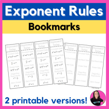 Preview of Exponent Rules Laws of Exponents Printable Bookmarks