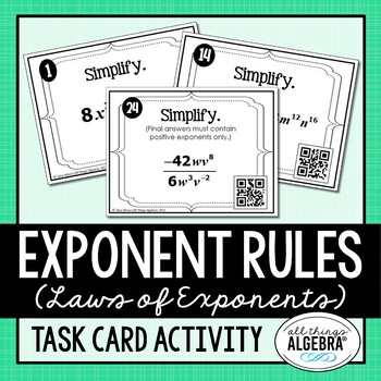 Preview of Exponent Rules (Laws of Exponents) | Task Cards