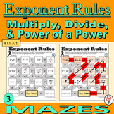 Exponent Rules Mazes - Multiply, Divide, and Power of a Power