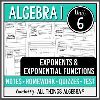 Preview of Exponents and Exponential Functions (Algebra 1 - Unit 6) | All Things Algebra®