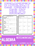 Exponent Rules Notes/Worksheet