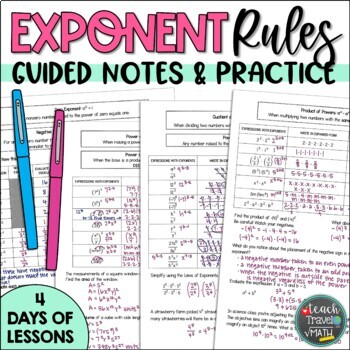 Preview of Exponent Rules Notes and Practice