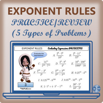 Preview of Exponent Rules - Practice/Review (5 Types of Problems)