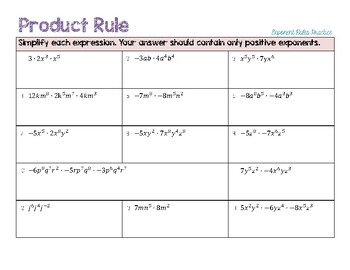 Preview of Exponent Rules - Product Rule Practice
