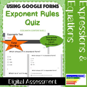 Preview of Exponent Rules Quiz using Google Forms