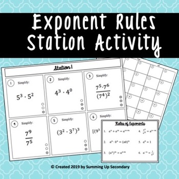 Preview of Exponent Rules Station Activity
