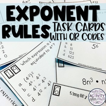 Preview of Exponent Rules Task Cards with QR Codes