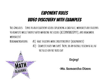 Preview of Exponent Rules - Video Discovery with Examples