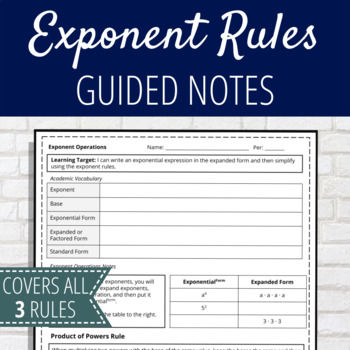 Preview of Exponent Rules in Algebra