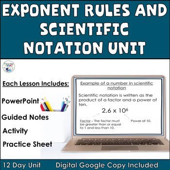 Preview of Exponent Rules and Scientific Notation 8th Grade Math Lessons Unit