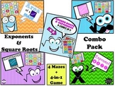 Exponent & Square Roots Bundle: 4 Mazes + 4-in-1 Game 25% OFF!!