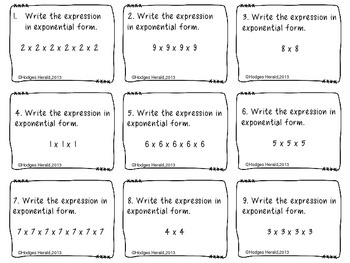 Exponent Task Cards By Hodges Herald Teachers Pay Teachers