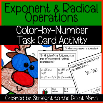 Preview of Exponent and Radical Operations | Task Cards | Color by Number | Winter Review