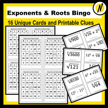 Preview of Exponent and Square and Cube Roots Bingo Review Game