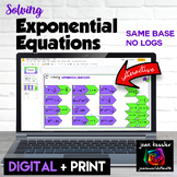 Exponential Equations Digital Matching plus PRINT