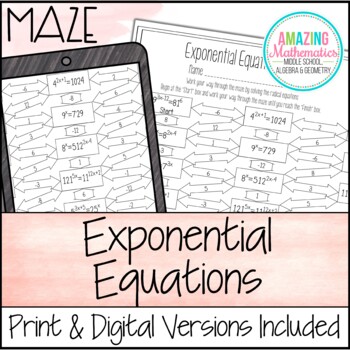 Preview of Exponential Equations Worksheet - Maze Activity