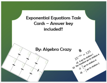 Preview of Exponential Equations Task Cards
