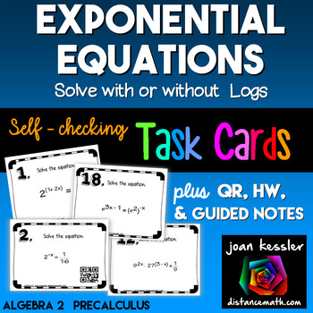 Preview of Exponential Equations Task Cards Guided Notes HW QR - No logs