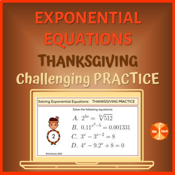 Preview of Exponential Equations - Thanksgiving Challenging Practice (6 cards, 24 problems)