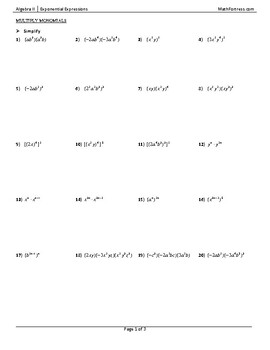 Preview of Exponential Expressions Worksheet