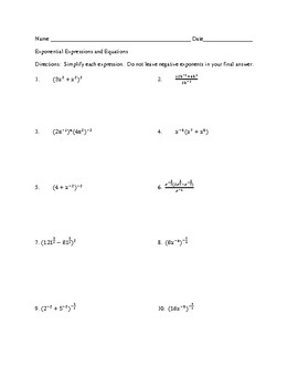 Preview of Exponential Expressions and Equations